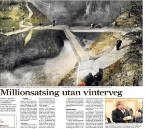 Uten vintersikker vei blir en storslått attraksjon utilgjengelig store deler av året. Faksimile: Avisen Hallingdølen